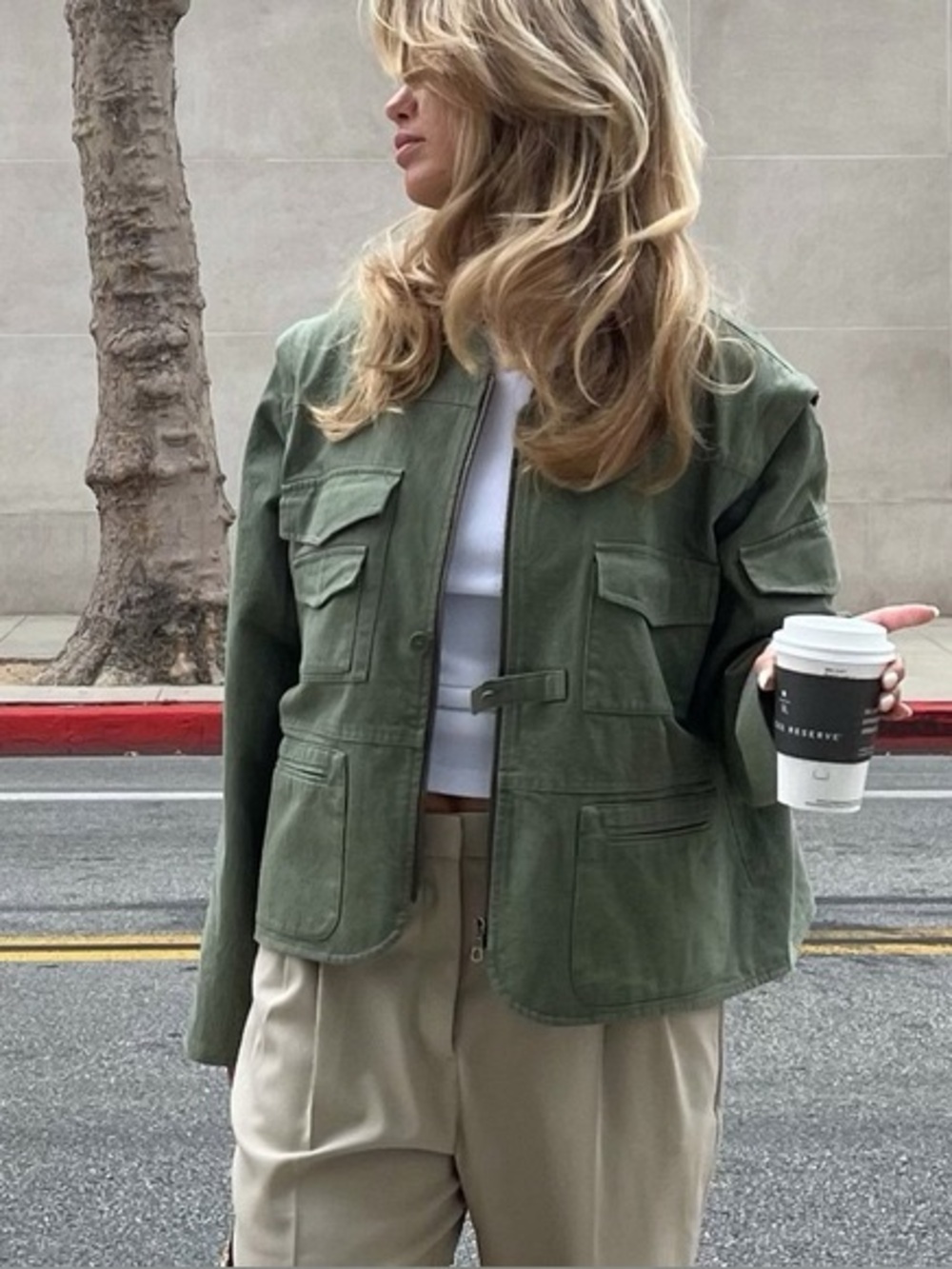 Djerf Avenue Olive Green Utility Jacket with Patch Pockets
